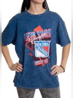 NWT Calhoun New York Rangers Oversized Vintage T-Shirt L/XL Acid Wash Cotton